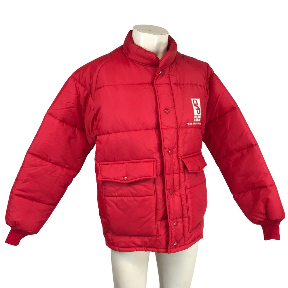 Vintage King Louie Pro Fit Red Puffer Jacket Peterbilt GMC Truck People Mens M